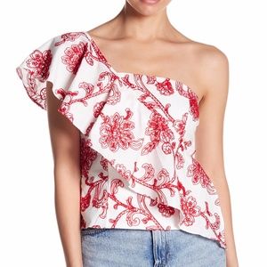 Do + Be Red and White One Shoulder Top